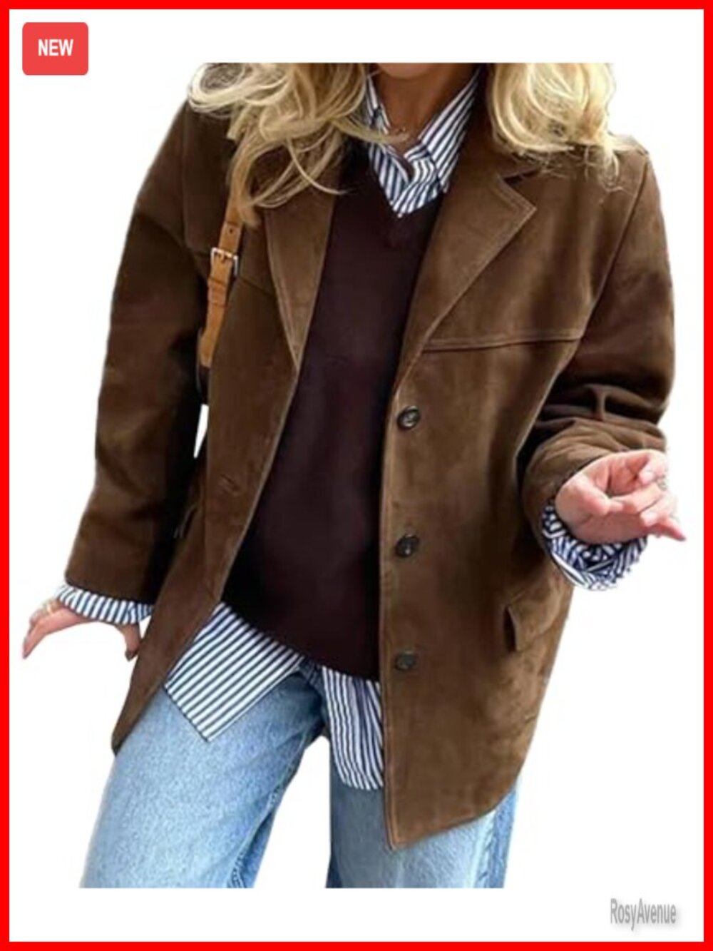Women's Oversized Faux Suede Blazer Jacket Button Down Notched Lapel Fall Coat